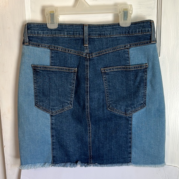 🍓Just Black two tone panel denim stretchy raw edge skirt Large - Picture 2 of 9